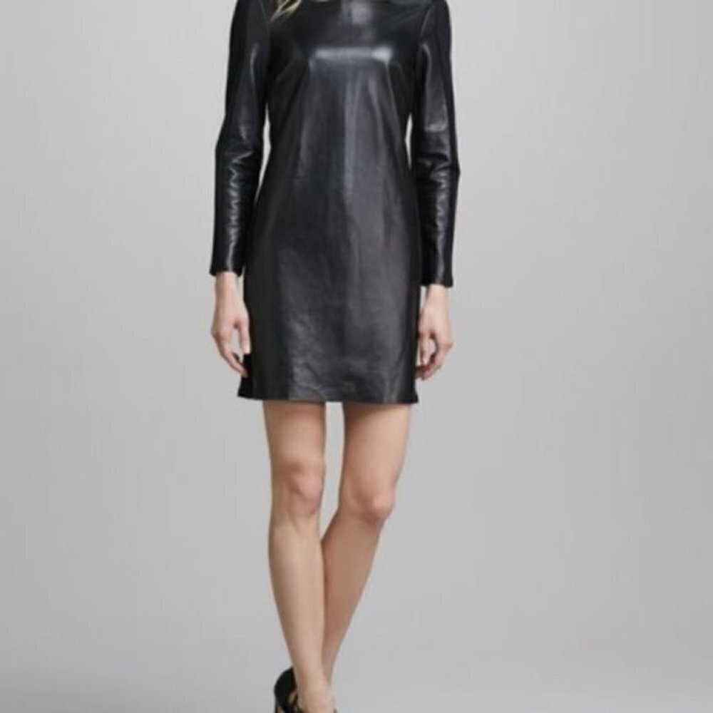 Alice & Trixie Faux Leather Black Dress - Black Mini Dress - Long Sleeve Dress